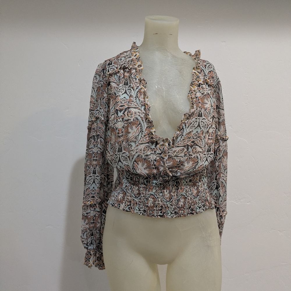 Anthropologie Multicolor Ruffle V-Neck Top - Picture 4 of 10
